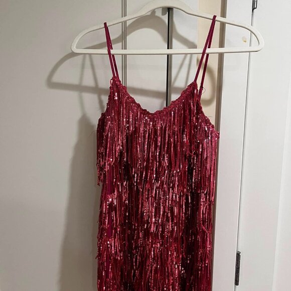 12th Tribe Talia Pink Sequin Fringe Romper - Size Medium - Picture 3 of 3